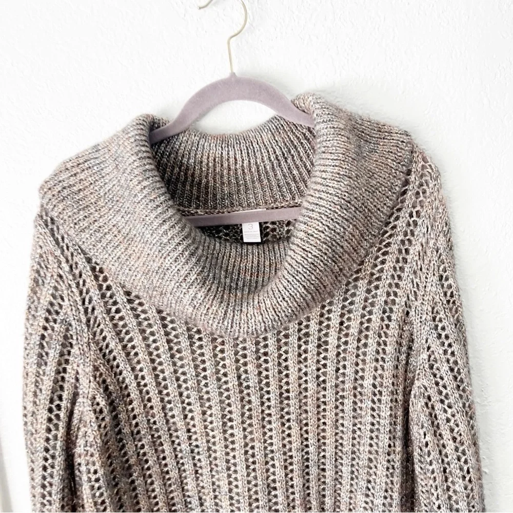 Chico's Sweater Women's XL 16 Wool Blend Metallic Cowl Neck Open Knit‎